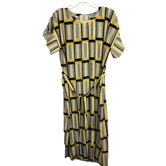 S OVERSIZED Henrik Vibskof Plisse Dress Yellow Black Check Pleats Resort - Picture 1 of 6